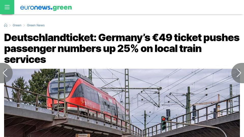 Screenshot of euronews.com: Deutschlandticket: Germany’s €49 ticket pushes passenger numbers up 25%