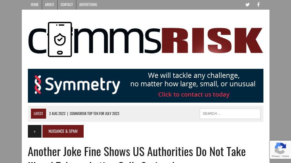 Screenshot of commsrisk.com: Another Joke Fine Shows US Authorities Do Not Take Illegal Telemarketing Serious