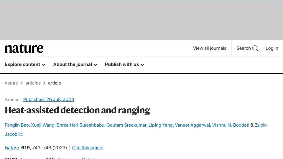 Screenshot of nature.com: Heat-assisted detection and ranging