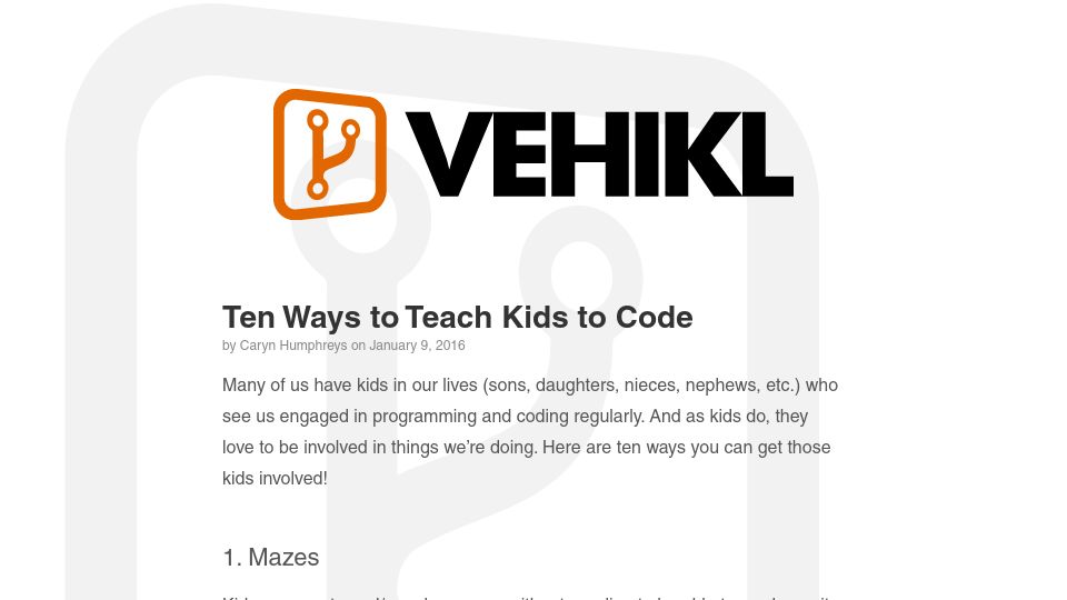 Screenshot of medium.com: Ways to teach kids to code (2016)