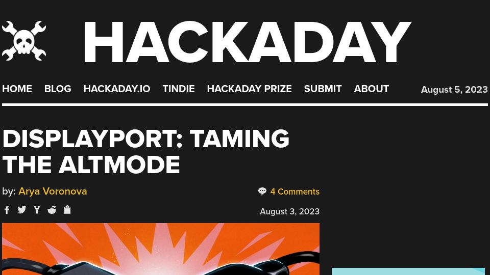 Screenshot of hackaday.com: DisplayPort: Taming the Altmode