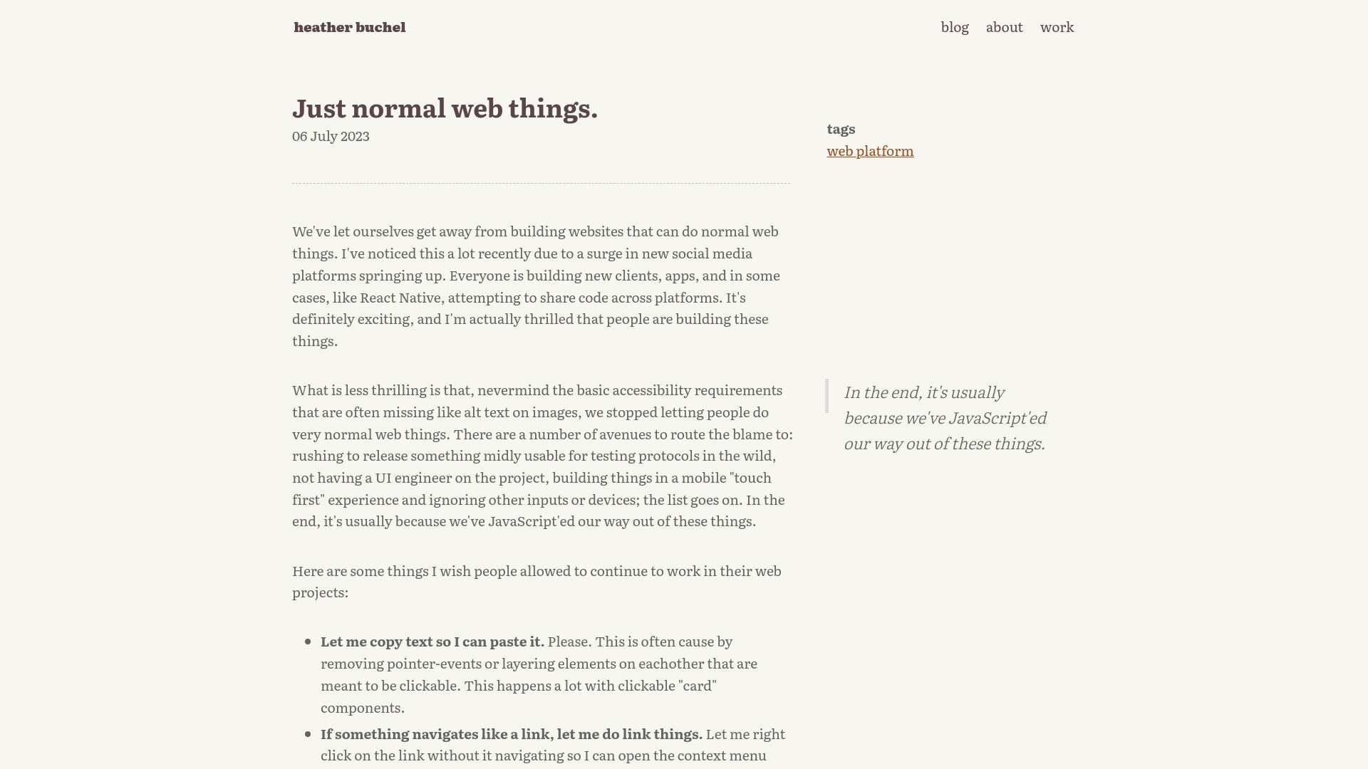 Screenshot of heather-buchel.com: Just normal web things