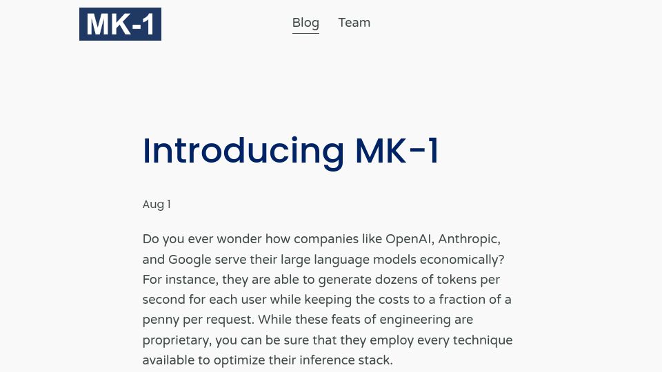 Screenshot of mkone.ai: MK-1
