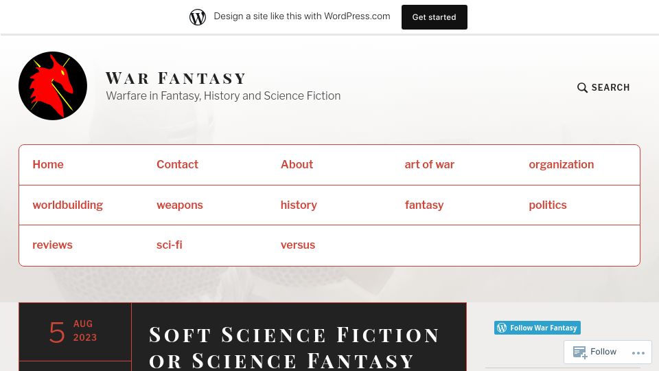 Screenshot of warfantasy.wordpress.com: Science Fiction vs. Science Fantasy
