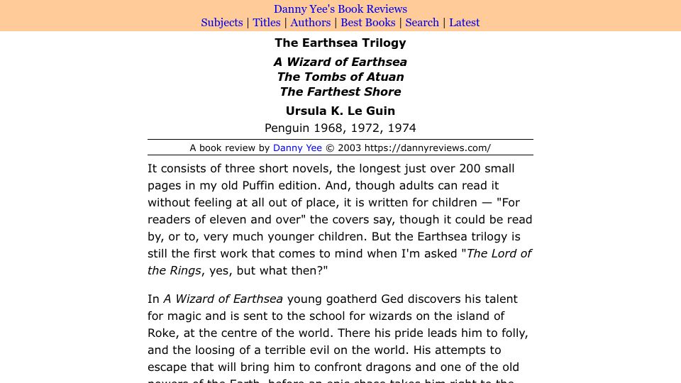 Screenshot of dannyreviews.com: The Earthsea Trilogy (2003)