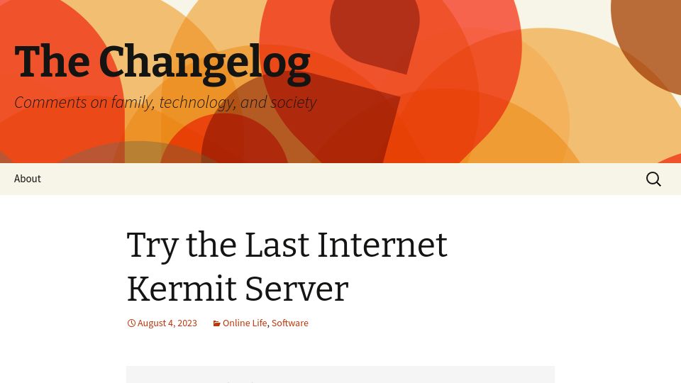 Screenshot of changelog.complete.org: Try the last internet Kermit server