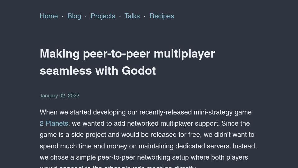 Screenshot of rafa.ee: Making peer-to-peer multiplayer seamless with Godot (2022)