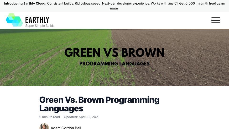 Screenshot of earthly.dev: Green vs. brown programming languages (2021)