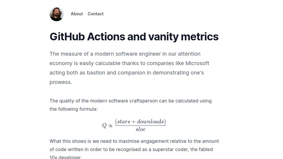 Screenshot of jamesconroyfinn.com: GitHub Actions and vanity metrics