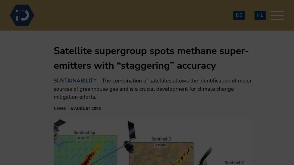 Screenshot of innovationorigins.com: Satellite supergroup spots methane super-emitters