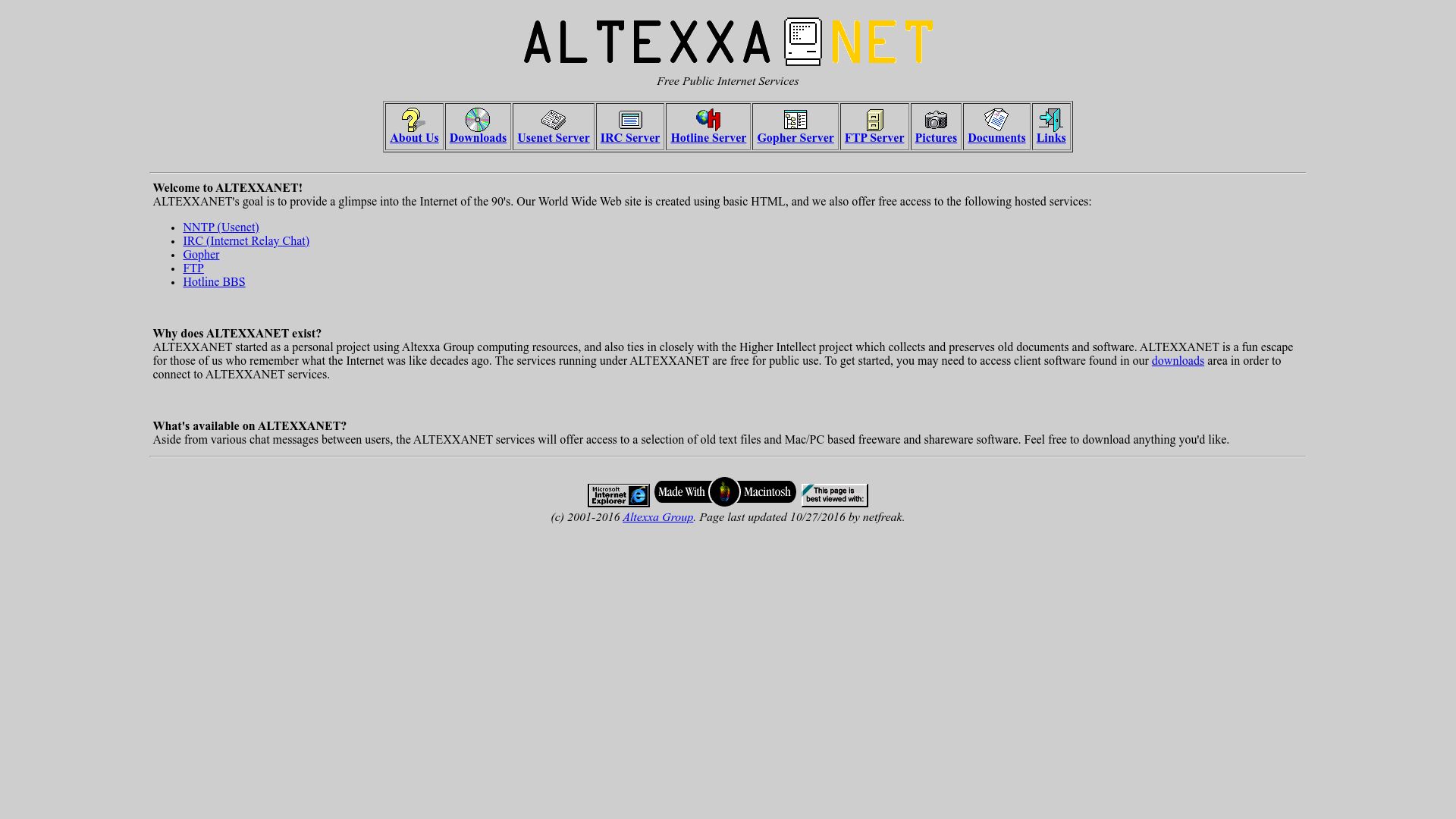 Screenshot of altexxanet.org: ALTEXXANET - 90s Internet Experience (2016)