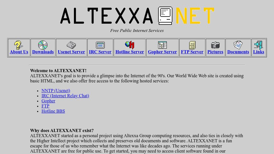 Screenshot of altexxanet.org: ALTEXXANET - 90s Internet Experience (2016)