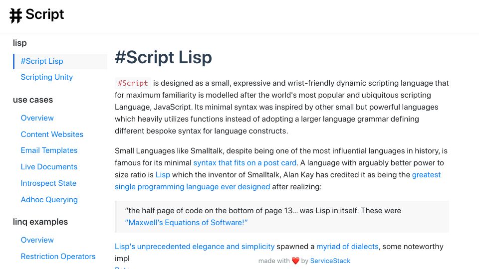 Screenshot of sharpscript.net: Sharpscript: Lisp for Scripting