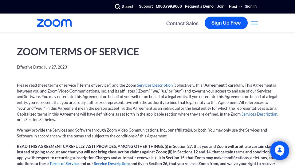 Screenshot of explore.zoom.us: Zoom terms now allow training AI on user content with no opt out