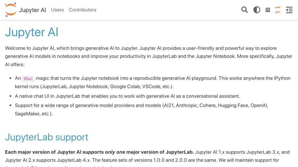 Screenshot of jupyter-ai.readthedocs.io: Jupyter AI