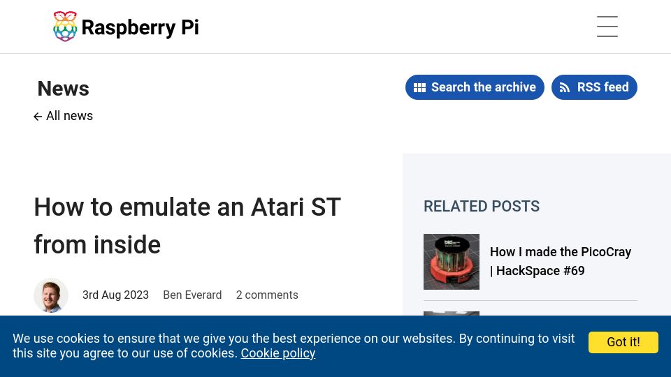 Screenshot of raspberrypi.com: How to emulate an Atari ST from inside