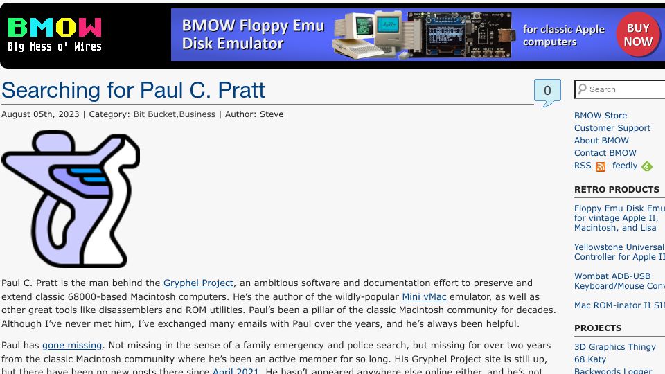 Screenshot of bigmessowires.com: Searching for Paul C. Pratt