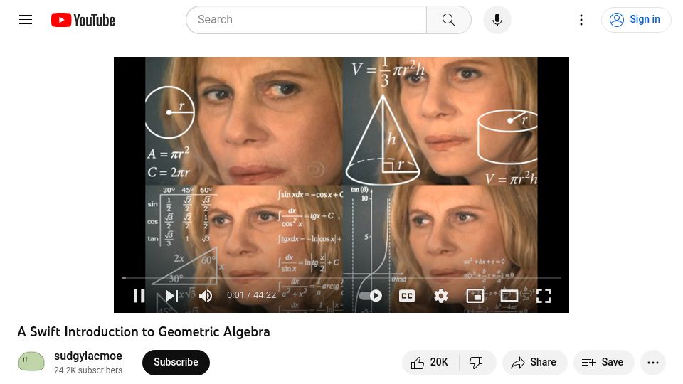 Screenshot of youtube.com: A Swift intro to Geometric Algebra (2020) [video]