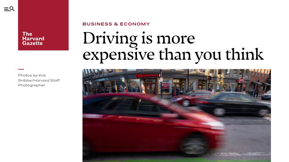 Screenshot of news.harvard.edu: Driving is more expensive than you think (2020)