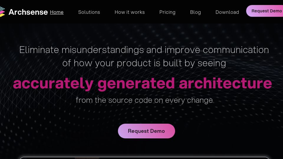 Screenshot of archsense.dev: Show HN: Archsense – Accurately generated architecture from the source code