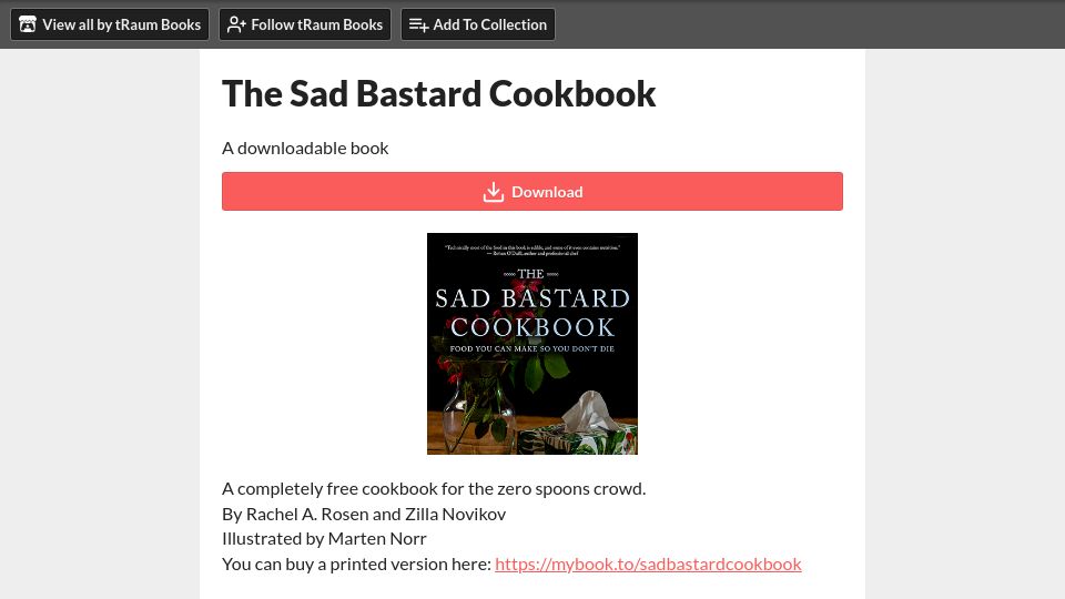 Screenshot of traumbooks.itch.io: The Sad Bastard Cookbook