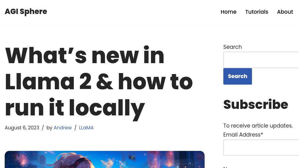 Screenshot of agi-sphere.com: What's new in Llama 2 and how to run it locally