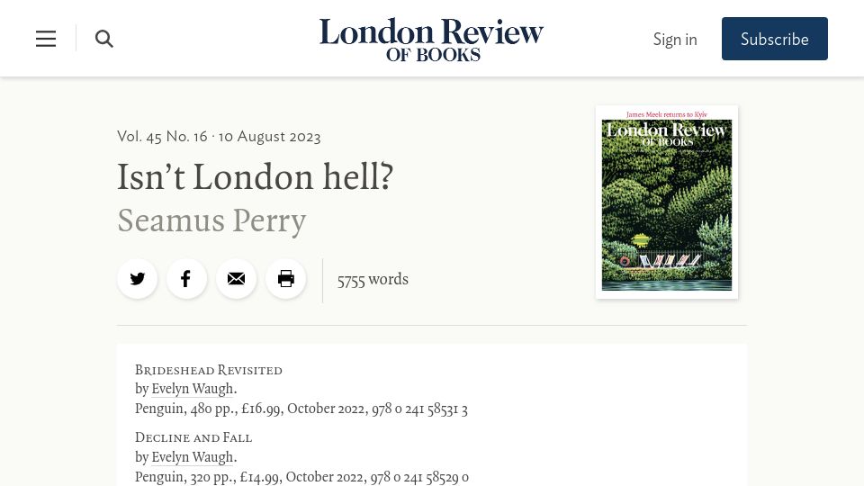 Screenshot of lrb.co.uk: Isn’t London Hell?
