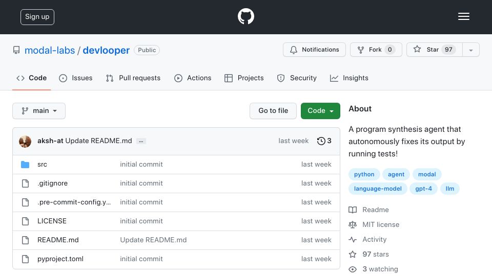 Screenshot of github.com: How to generate tested software packages using LLMs, a sandbox and a while loop