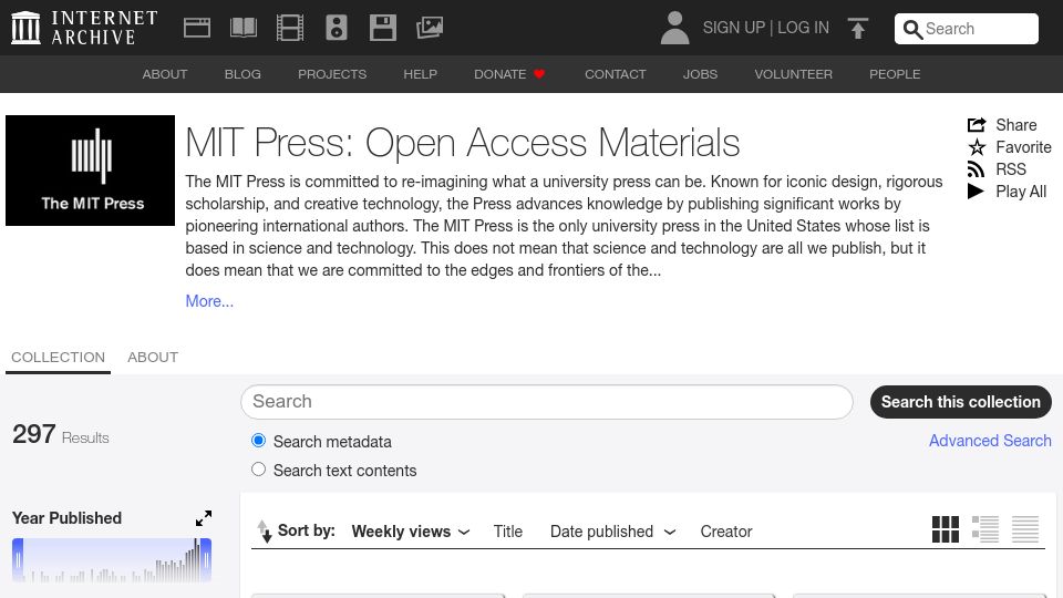 Screenshot of archive.org: MIT Press: Open Access Materials