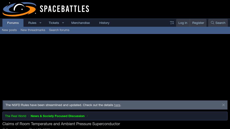 Screenshot of forums.spacebattles.com: Compilation of claims/reports of LK-99 replication efforts