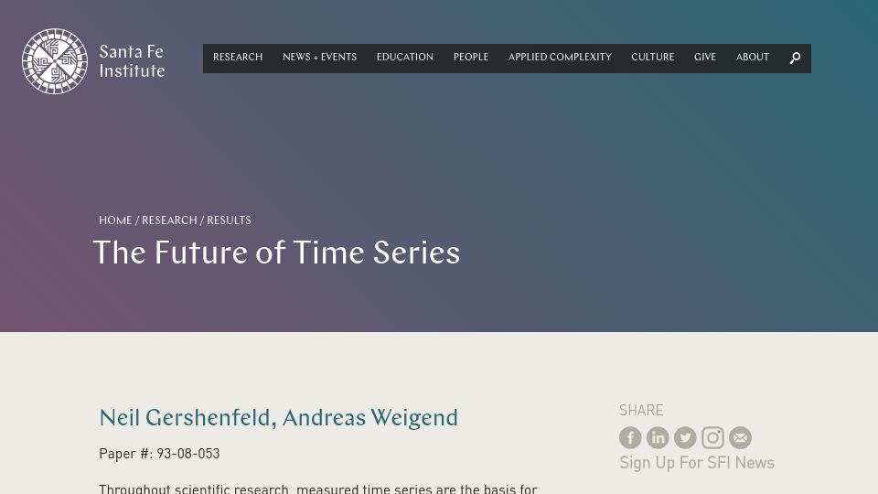 Screenshot of santafe.edu: The Santa Fe Time Series Prediction and Analysis Competition