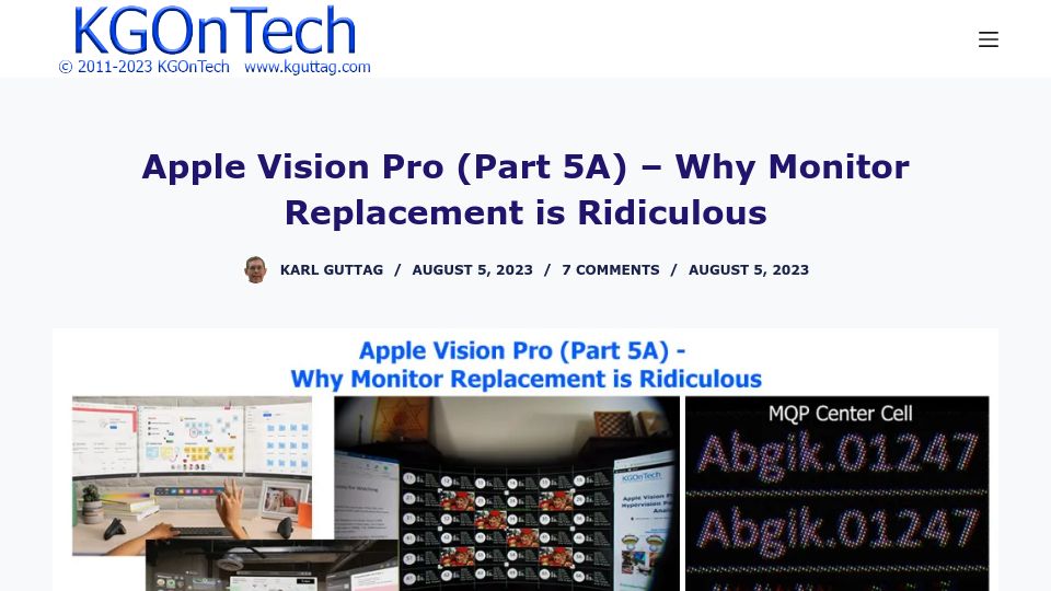 Screenshot of kguttag.com: Apple Vision Pro: Why Monitor Replacement Is Ridiculous