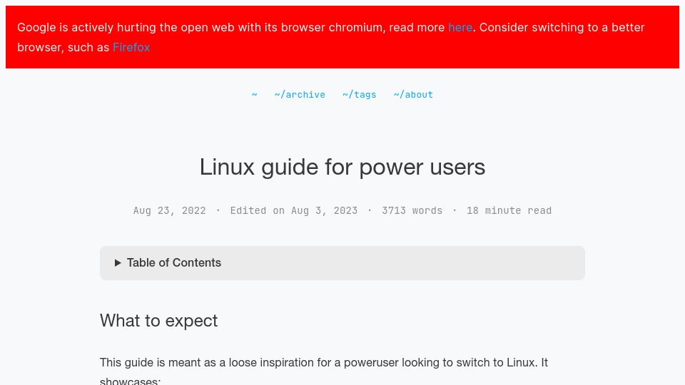 Screenshot of xnacly.me: Linux guide for power users (2022)