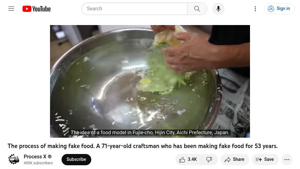 Screenshot of youtube.com: The process of making fake food [video]