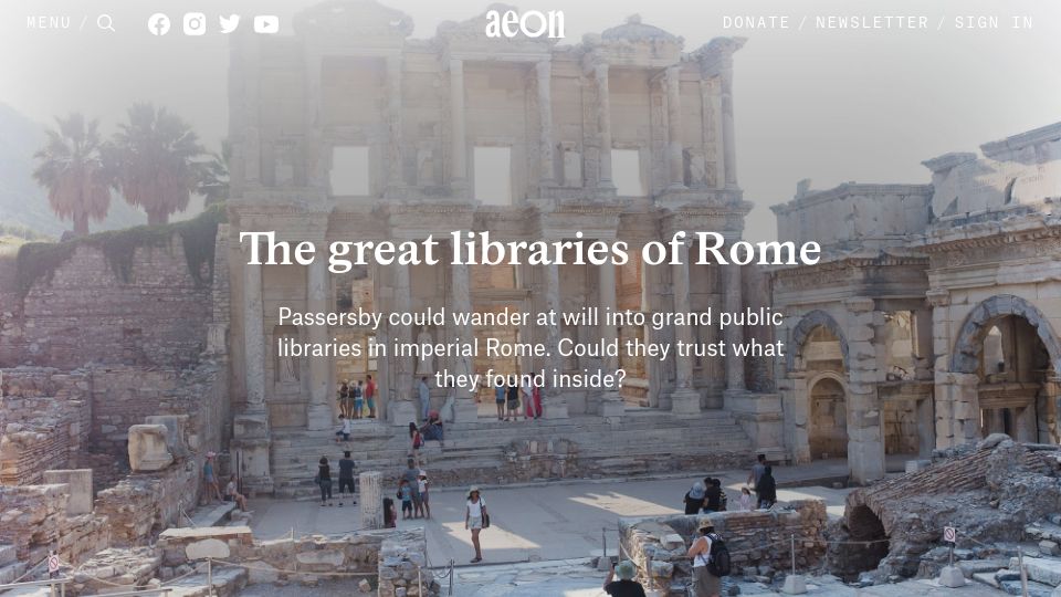 Screenshot of aeon.co: The Great Libraries of Rome