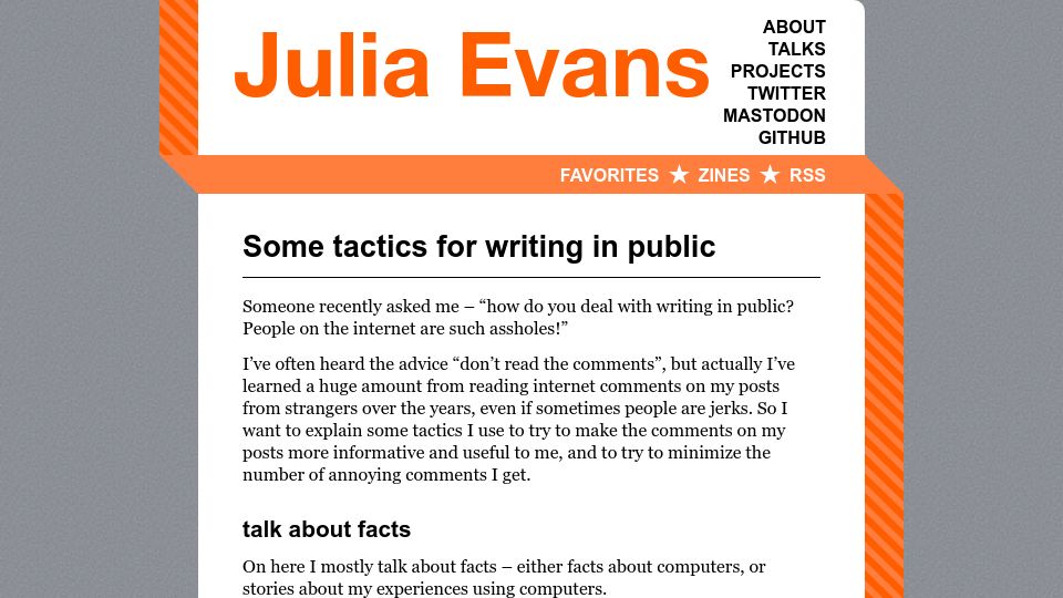 Screenshot of jvns.ca: Some tactics for writing in public