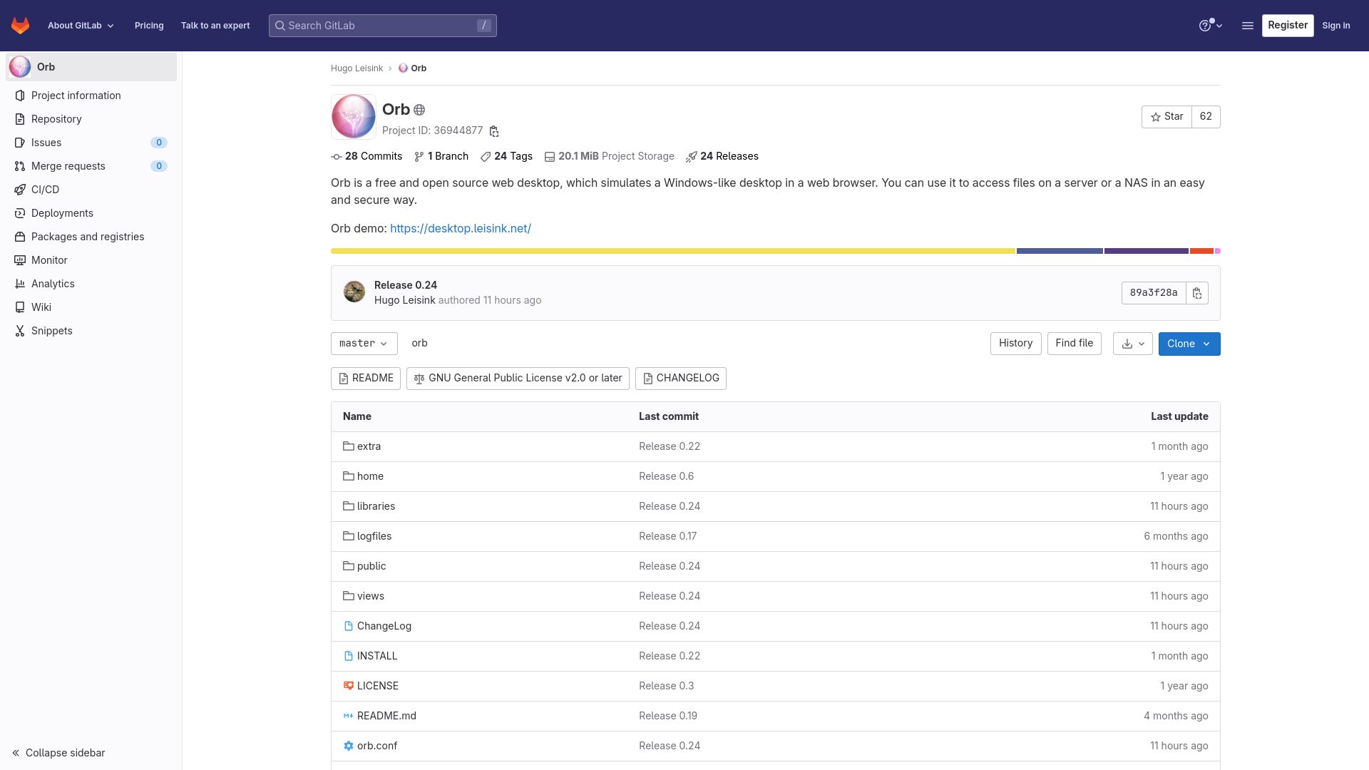 Screenshot of gitlab.com: Orb is a free and open source web desktop