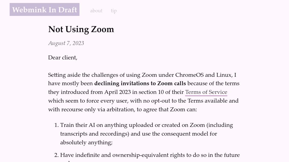 Screenshot of the.webm.ink: Not Using Zoom