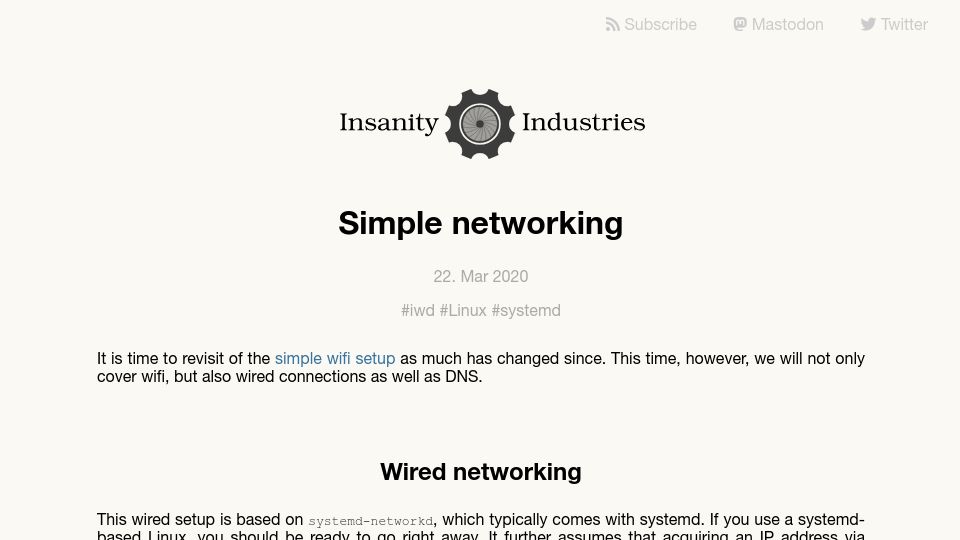 Screenshot of insanity.industries: Simple Networking in Linux