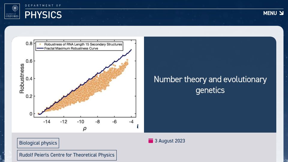 Screenshot of physics.ox.ac.uk: Unexpected link between pure mathematics and genetics