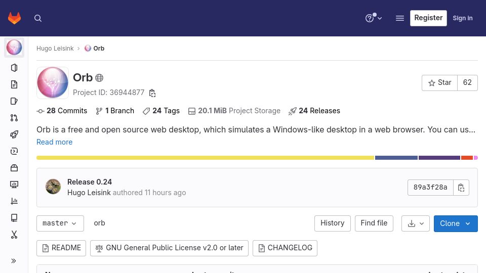 Screenshot of gitlab.com: Orb is a free and open source web desktop