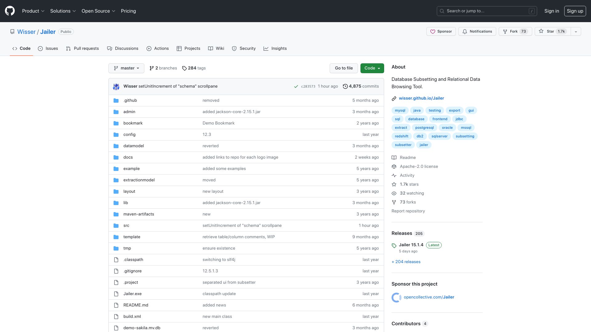 Screenshot of github.com: Jailer, a unique open-source database tool