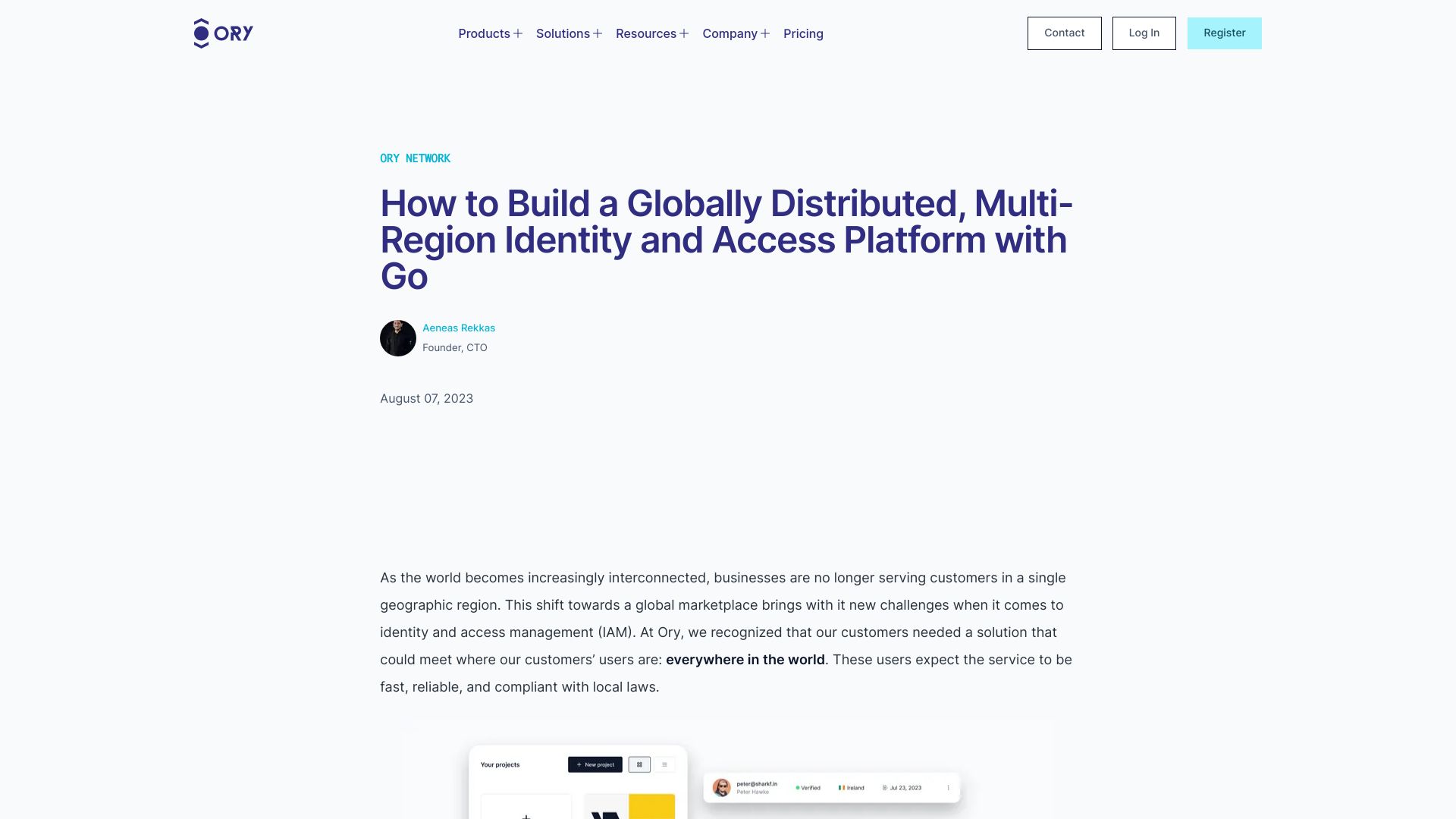Screenshot of ory.dev: Blueprint for a distributed multi-region IAM with Go and CockroachDB