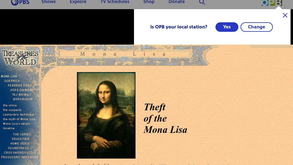 Screenshot of pbs.org: Theft of the Mona Lisa  (2000)