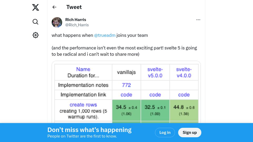 Screenshot of twitter.com: Svelte 5 is going to be radical