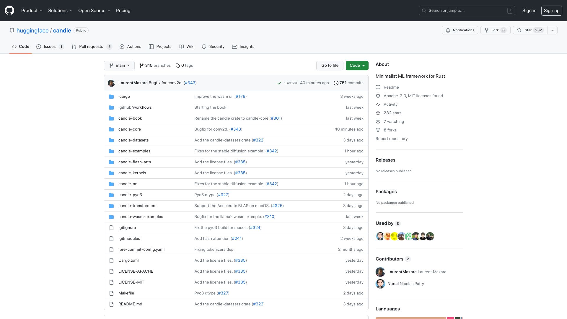 Screenshot of github.com: Candle: Torch Replacement in Rust