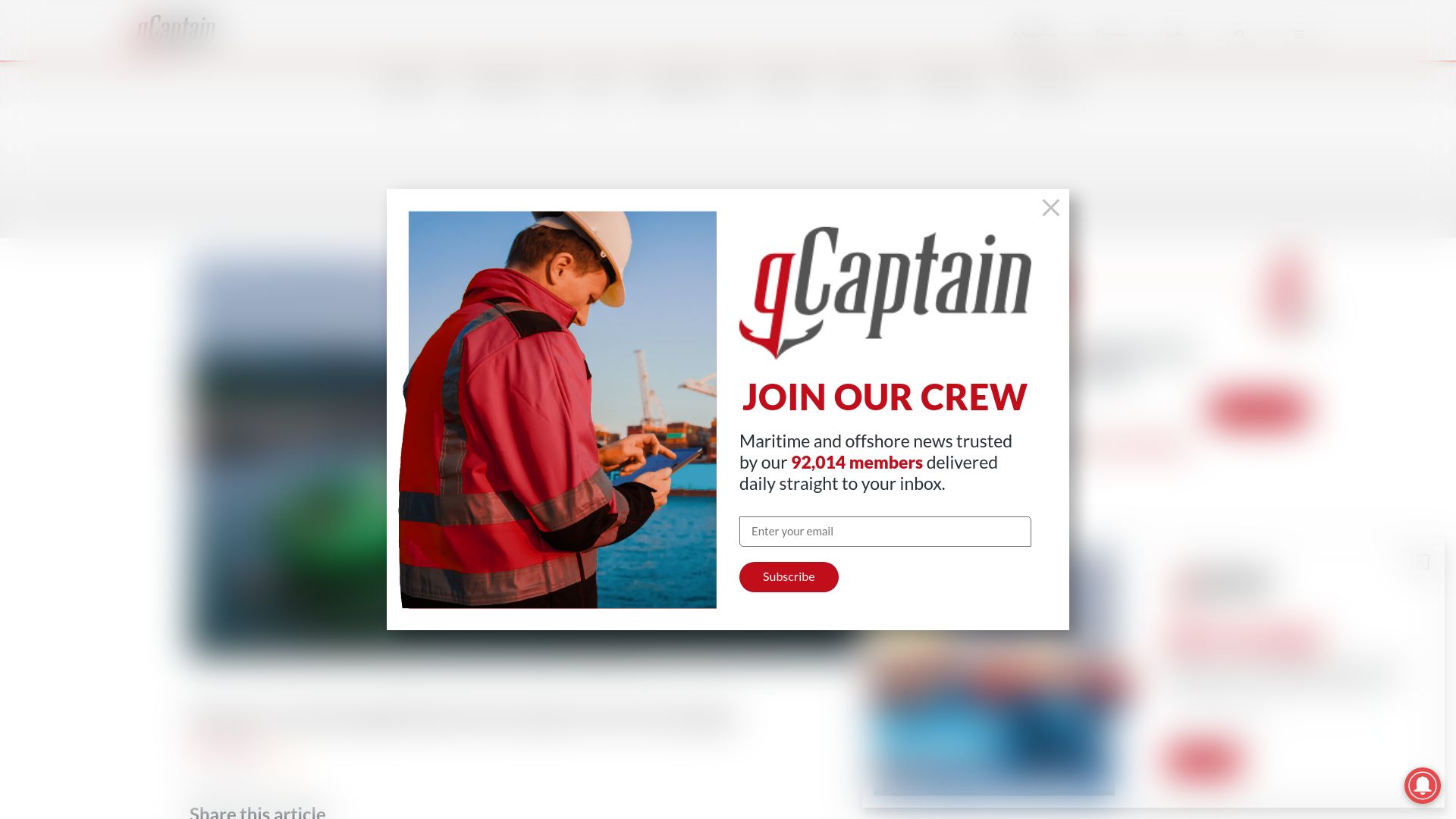 Screenshot of gcaptain.com: Panama Canal draught restrictions spark liner surcharges