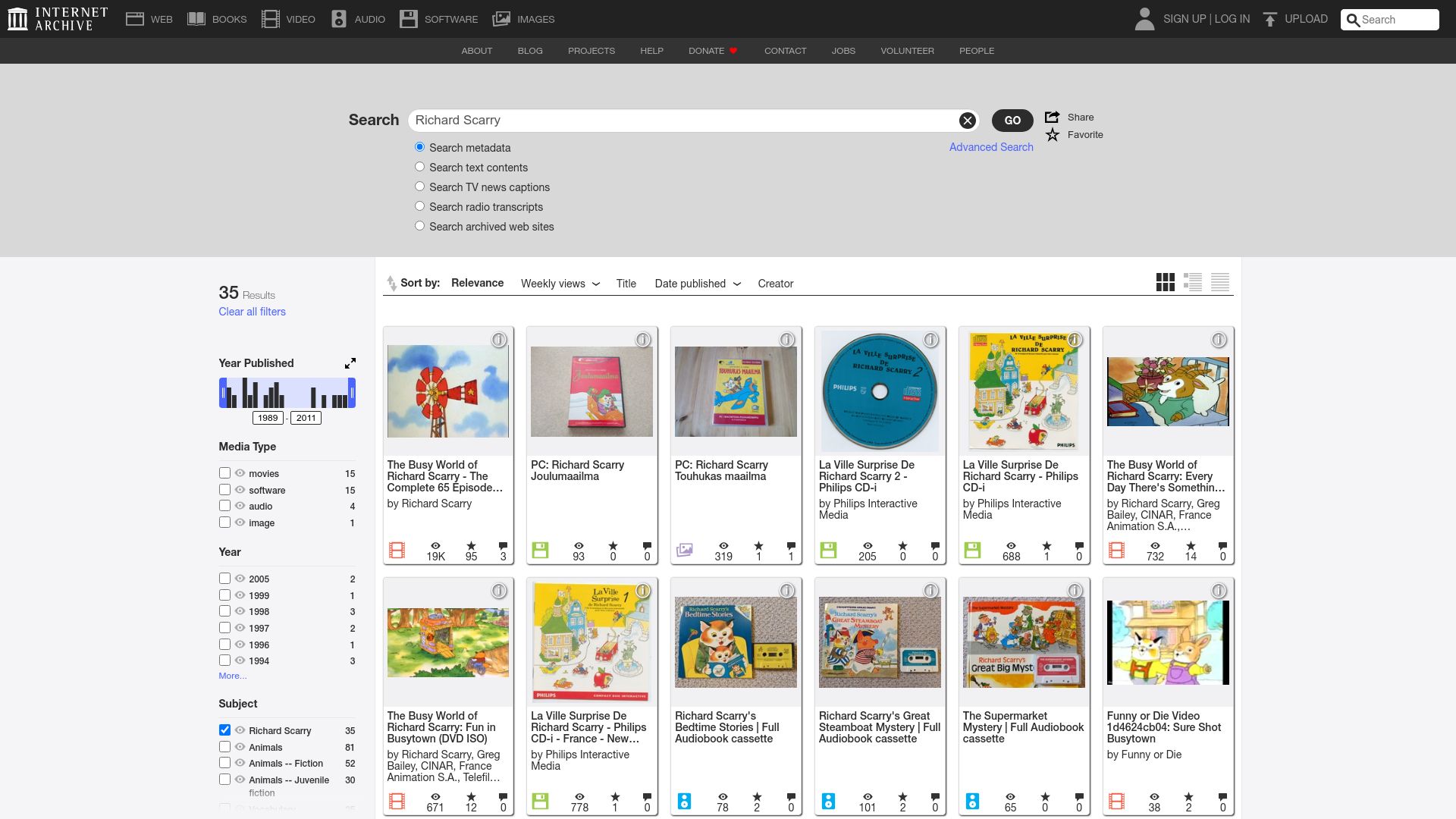 Screenshot of archive.org: Richard Scarry Collection: Archive.org