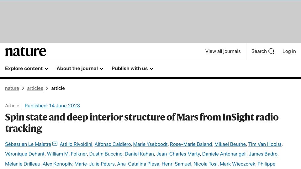 Screenshot of nature.com: Mars Keeps Spinning Faster, and Scientists Don't Know Why