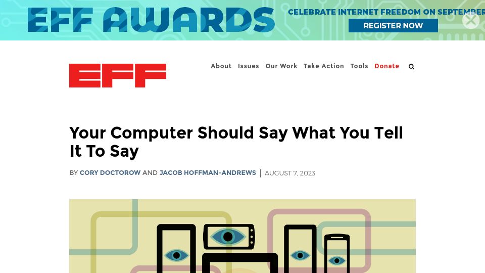 Screenshot of eff.org: Your computer should say what you tell it to say